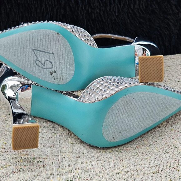 Betsey Johnson Women Heel Sandal JAD Silver RHINESTONE Bridal Shoe Size 8.5M - Picture 7 of 10